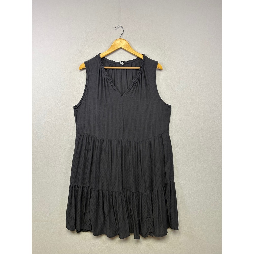 Old Navy Boho Cottagecore Women XL Black Tiered Sleeveless Dobby Mini Dress